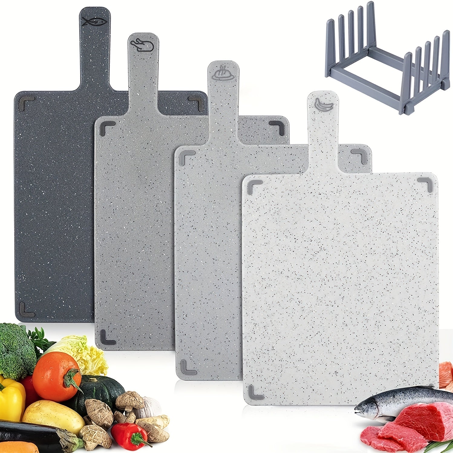 4-in-1 Heavy-Duty Kitchen Cutting Board Set With Removable Stand - Large Board With 4 Different Surfaces