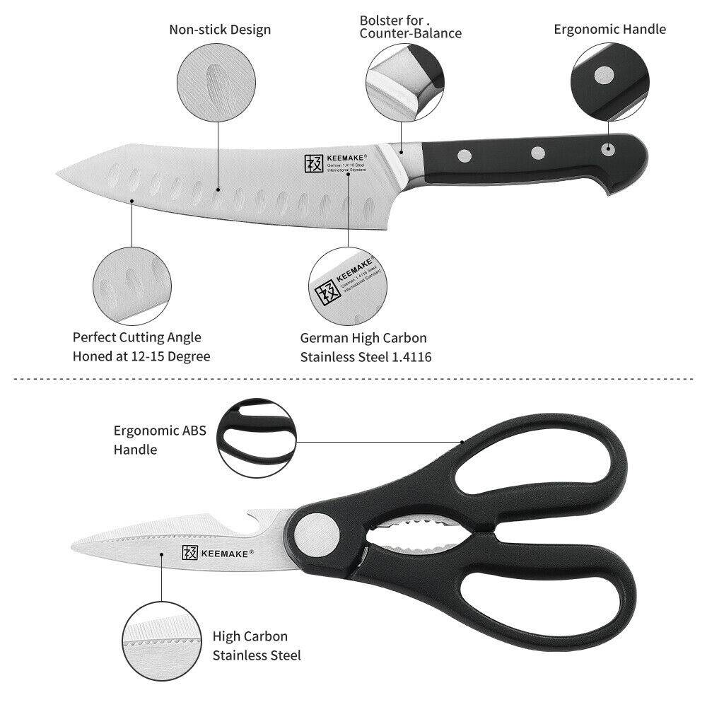 KEEMAKE 2Pcs Chef Knife Set Stainless Steel Kitchen Shears Scissor Cutlery Slicing Gift
