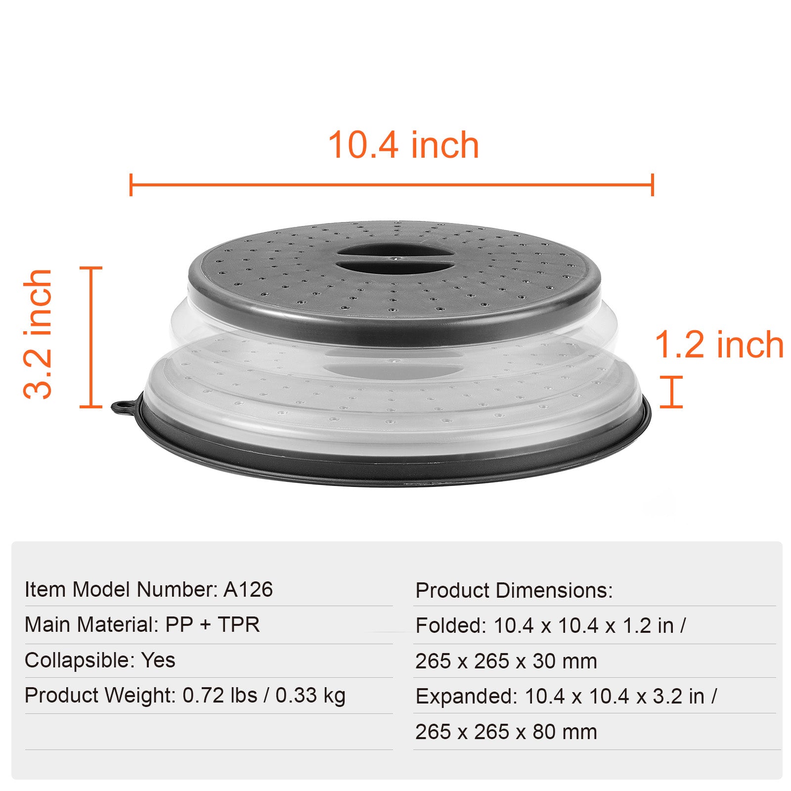 VEVOR 2PCS Microwave Splatter Covers 10.4Collapsible Microwave Food Lid