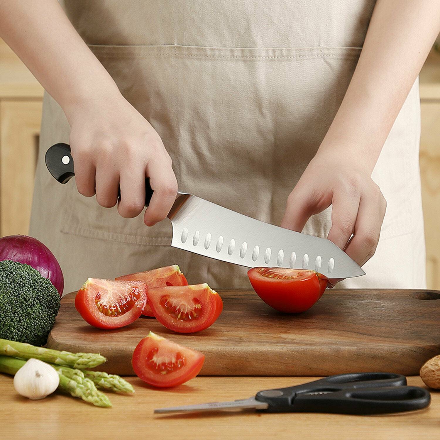 KEEMAKE 2Pcs Chef Knife Set Stainless Steel Kitchen Shears Scissor Cutlery Slicing Gift