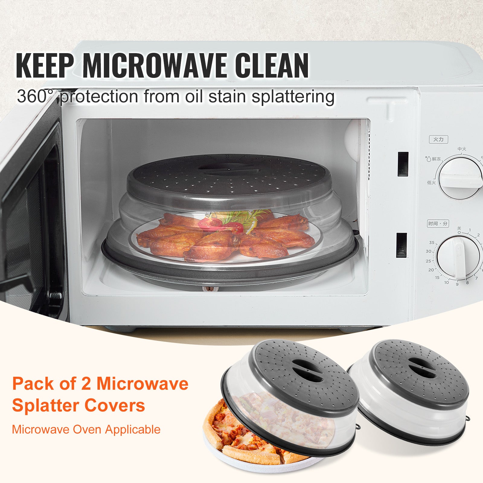 VEVOR 2PCS Microwave Splatter Covers 10.4Collapsible Microwave Food Lid