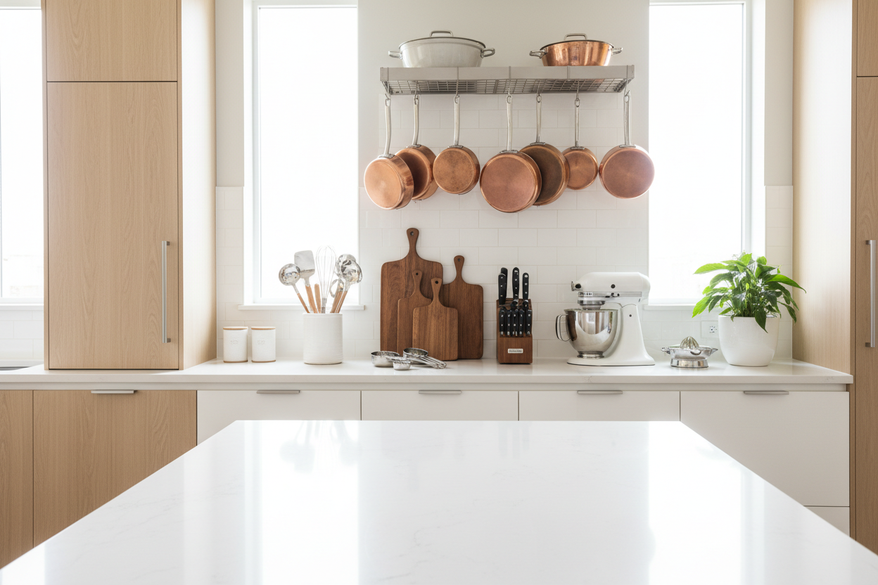 perfect picture of a kitchen organized with kitchen utensils and gadgets 